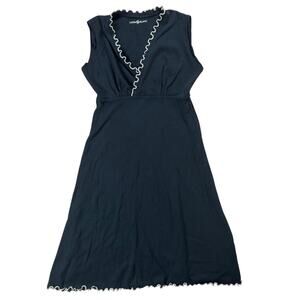 Laura Hlavac Womens Dress Size M Black V-Neck Stretch Ruffle Short Sleeve